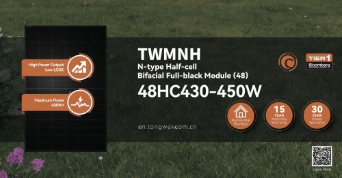 Фотовольтаїчна панель Tongwei Solar 445W Bifacial FullBlack
