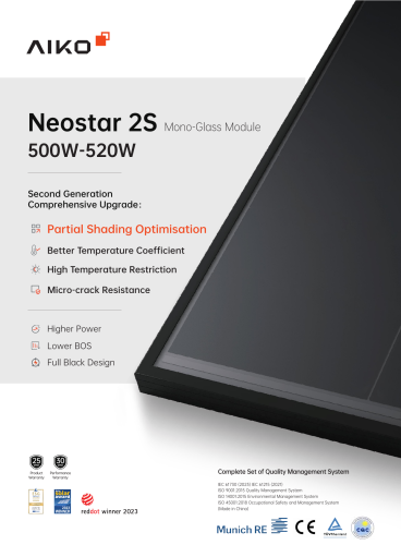 ПАЛЕТА 36 шт. AIKO 500W N-тип Чорна рамка
