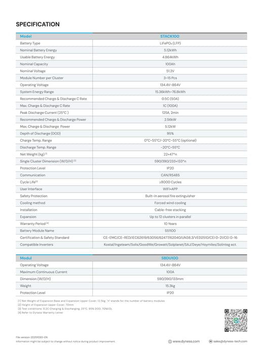Склад енергії Dyness STACK100 71.68кВт·год LiFePO4 51.2В