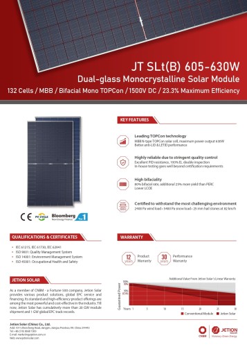 Фотовольтаїчна панель Jetion 620W N-Type TOPCon Bifacial Glass-Glass Mono