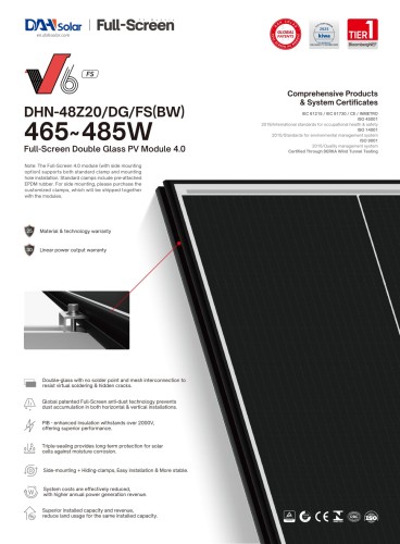 Палета з 37 шт. фотогальванічних панелей DAH Solar 475W N-Type TOPCon Bifacial Glass-Glass Mono Black Frame
