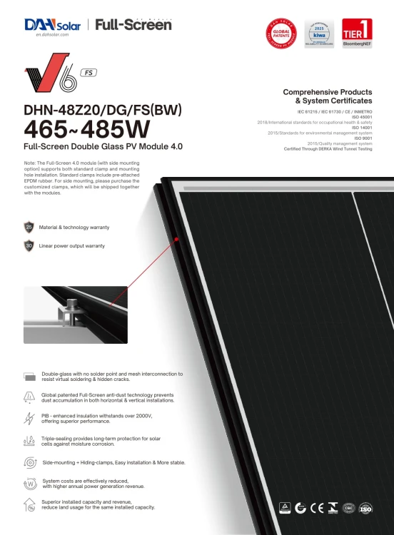 Палета з 37 шт. фотогальванічних панелей DAH Solar 475W N-Type TOPCon Bifacial Glass-Glass Mono Black Frame