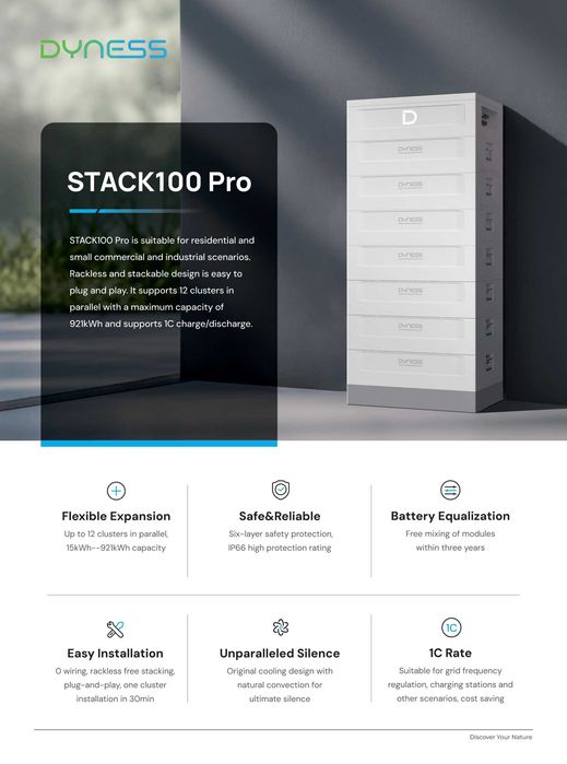 DYNESS STACK100 PRO 40,96 кВт·год HV з BMS – енергозберігаючий накопичувач LiFePO4