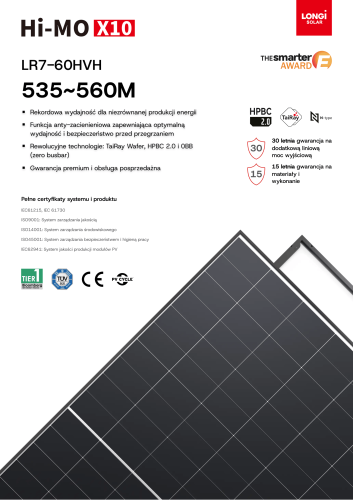 Палета з 36 шт. фотовольтаїчних панелей LONGi 535W Hi-MO X10 N-Type Mono чорна рамка
