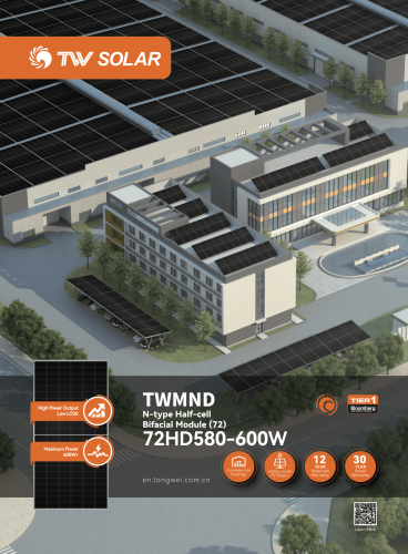 Палета з 36 шт. фотогальванічних панелей TW Solar 575W Half-Cut N-Type Bifacial Скло-скло Сріблястий