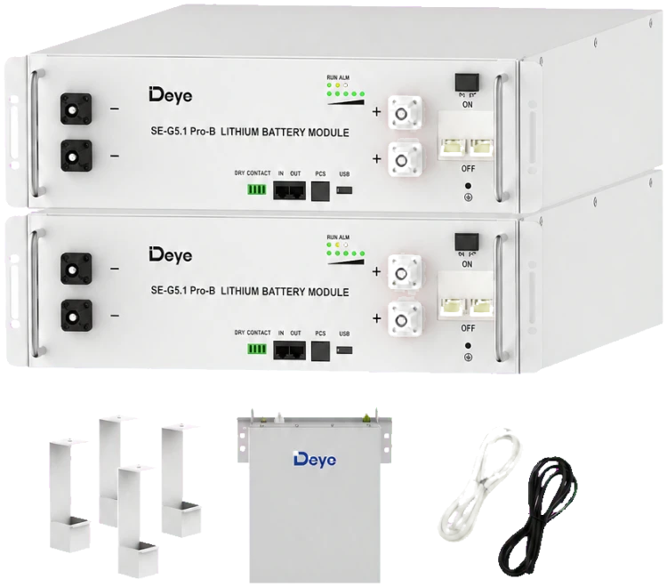 Комплект із 2 акумуляторних модулів DEYE SE-G5.1 PRO-B 10,24 кВт·год LiFePO4 низьковольтний