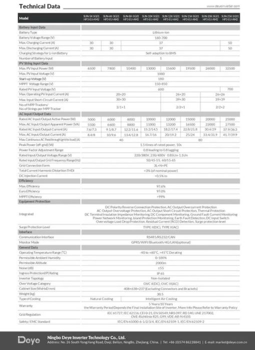 Гібридний інвертор DEYE 8kW SG01HP3 трифазний високовольтний