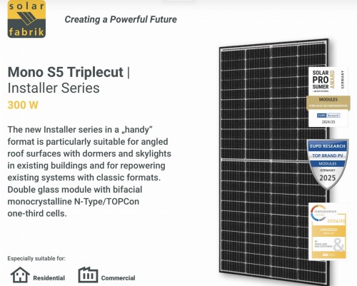 Піддон з 36 шт. фотовольтаїчних панелей Solar Fabrik 300 Вт N-Type